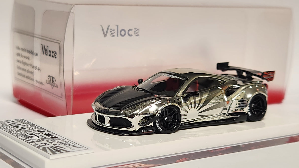 1:64 Veloce Ferrari 488 GTB Chrome Silver Liberty Walk LBWK. Resin
