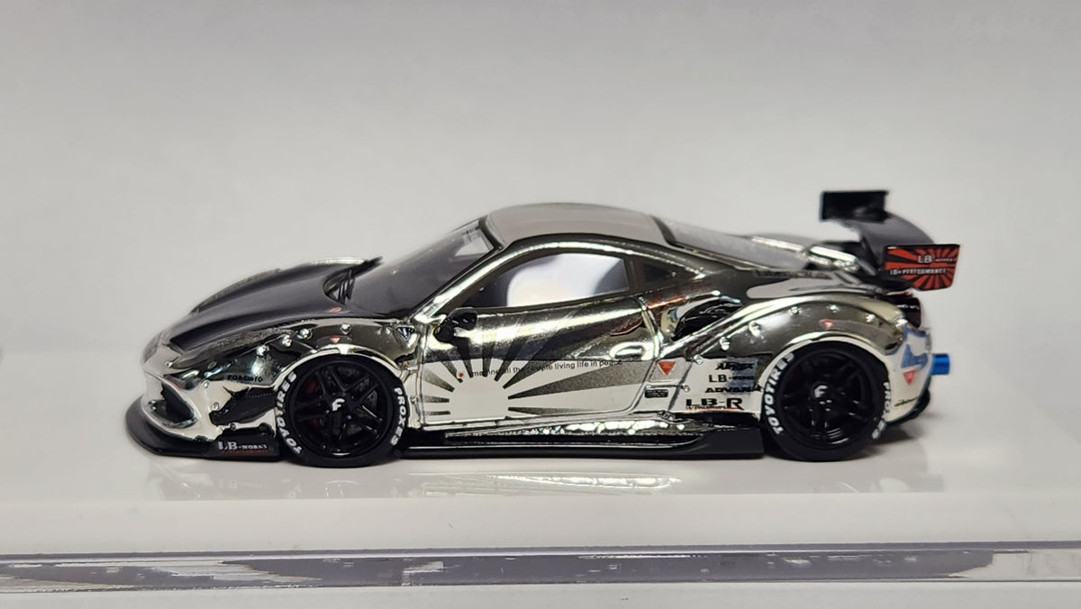 veloce 1/64 lb フェラーリ488 ミニカー 1:64 Veloce Ferrari 488 GTB Chrome Silver Liberty Walk LBWK. Resin