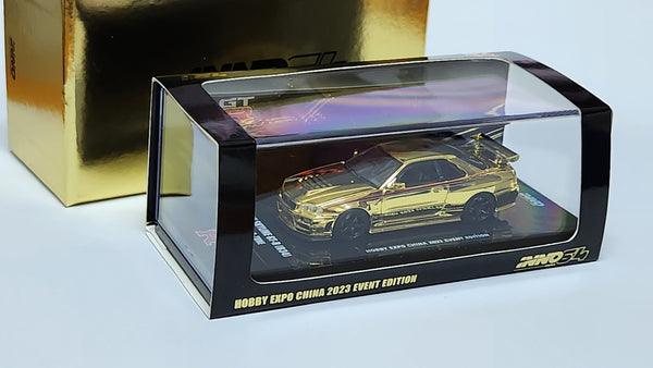 1:64 Inno64 Nissan Skyline GT-R R34 Nismo R-Tune Gold Chrome