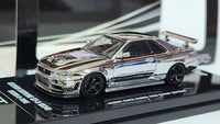 1:64 Inno64 Nissan Skyline GT-R R34 Nismo R-Tune Silver Chrome.