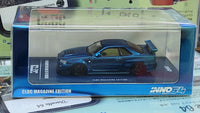 1:64 Inno64 Nissan Skyline GT-R R34 Z-Tune Chrome Blue Full Carbon Diecast
