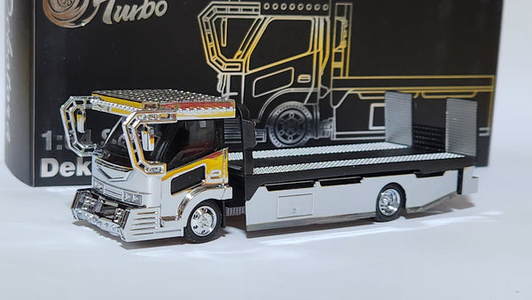 1:64 MicroTurbo Dekotora Floor Flatbed Tow Truck Rollback Stickers Chrome Silver Diecast