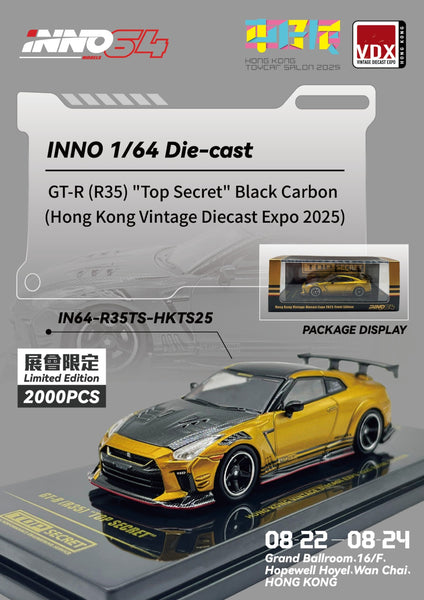 1:64 inno64 Nissan Skyline GT-R R35 Top Secret Black Carbon. Hong Kong Vintage Diecast Expo 2025 VDX. Diecast.