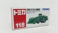 Tomica 118 TEREX 72-81 Loader Green. Scale is 1:137. - hiltawaytoyhk